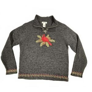 Women's Charcoal gray Orvis embroidered Cardinal Winter sweater sz‎ M EUC